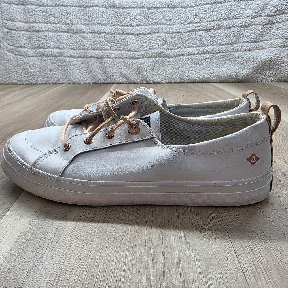 Sperry Crest‎ Vibe Leather Sneakers White Rose Gold Laces Womens 8.5 Shoes